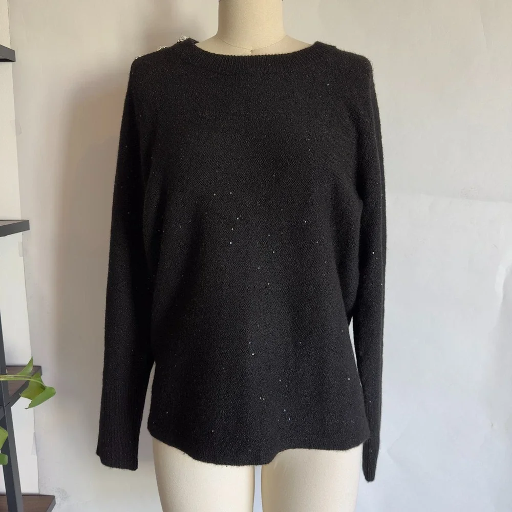 Lilly Pulitzer Morgen Sequin Holiday Sweater in Onyx Black Metallic Sequin-Large